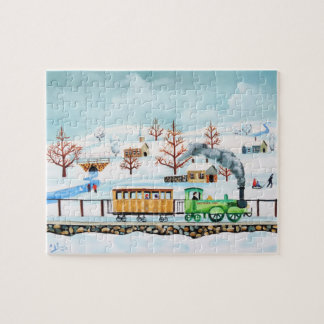 Puzzle Escena del invierno del arte popular del tren del
