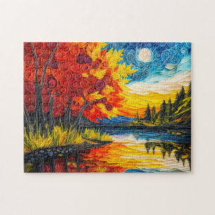 Puzzle Escena del lago en verano indio en quilling