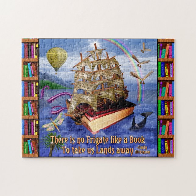 Puzzle Escena del océano de la nave del libro con la cita (Horizontal)