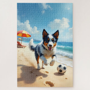 Puzzle Escena deportiva de Blue Heeler en la playa