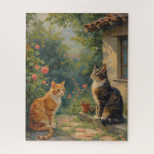 Escena Encantadora del Jardín de Gatos