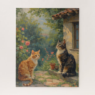 Puzzle Escena Encantadora del Jardín de Gatos