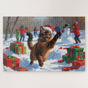 Puzzle Escena festiva de Navidad con gato abisinio en la 