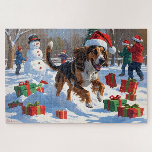 Puzzle Escena festiva de Navidad con un lebrel afgano en  (Horizontal)