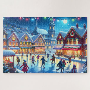 Puzzle Escena festiva de patinaje sobre hielo en Navidad
