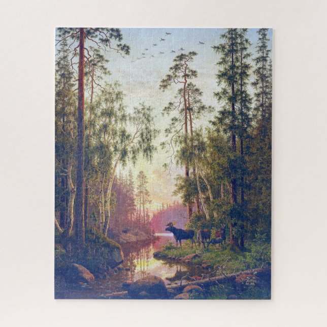 Puzzle Escena forestal con toro y alce de vaca Carl Bøgh (Vertical)