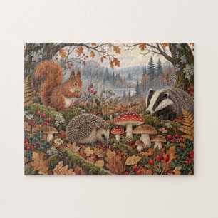 Puzzle Escena forestal de animales de arte popular de oto