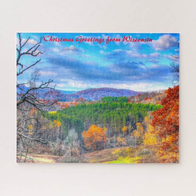 Puzzle Escena forestal Wisconsin.Saludos navideños (Horizontal)