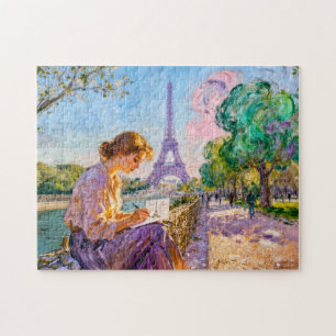 Puzzle Escena impresionista de París en la orilla del río