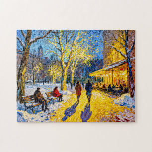 Puzzle Escena impresionista de parque urbano invernal con
