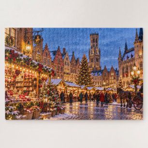 Puzzle Escena invernal del mercado de Navidad de Brujas