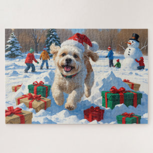 Puzzle Escena Navideña Festiva de Nieve con Bichon Frise