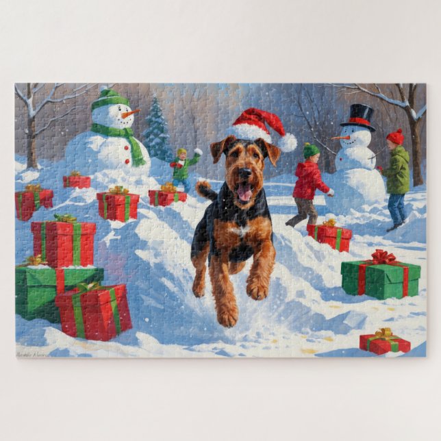 Puzzle Escena navideña festiva de nieve de Airedale (Horizontal)