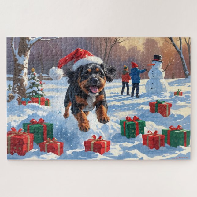Puzzle Escena navideña nevada con Bouviers des Flandres (Horizontal)