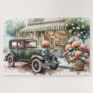 Puzzle Escena Retro de Coche y Boutique Floral
