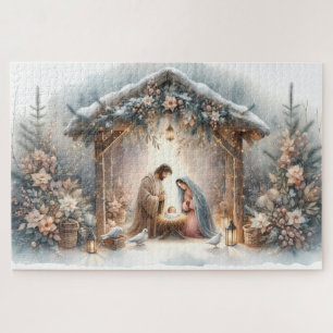 Puzzle Escena rústica del Nacimiento con Florales de Invi
