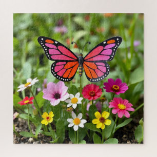 Puzzle Escena vibrante del jardín de la mariposa monarca