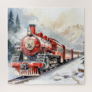 Puzzle Escenario invernal en acuarela Tren de Navidad