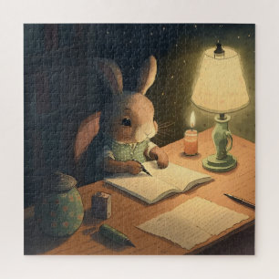Puzzle Escritura de conejo en el escritorio -