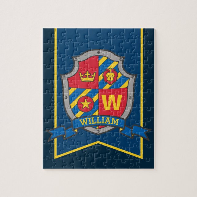 Puzzle Escudo Knight personalizado de león azul rojo amar (Vertical)