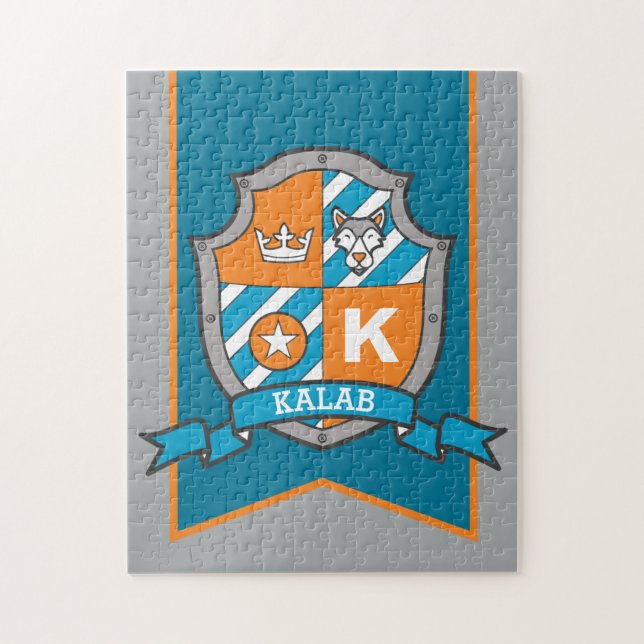 Puzzle Escudo príncipe caballero naranja lobo personaliza (Vertical)