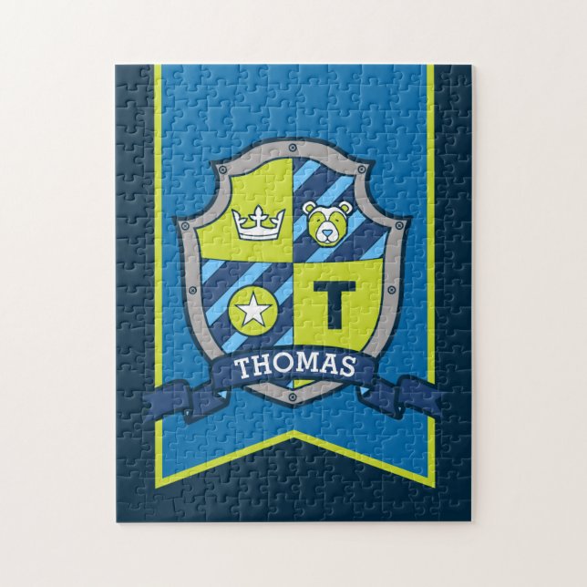 Puzzle Escudo príncipe Knight personalizado de oso azul (Vertical)