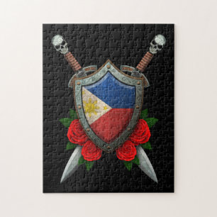 Puzzle Escudo y espadas filipinos gastados de la bandera