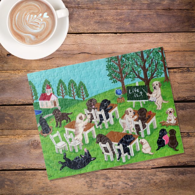 Puzzle Escuela Labrador (Labrador School Jigsaw Puzzle featuring Labs in action during class in the fresh air.)
