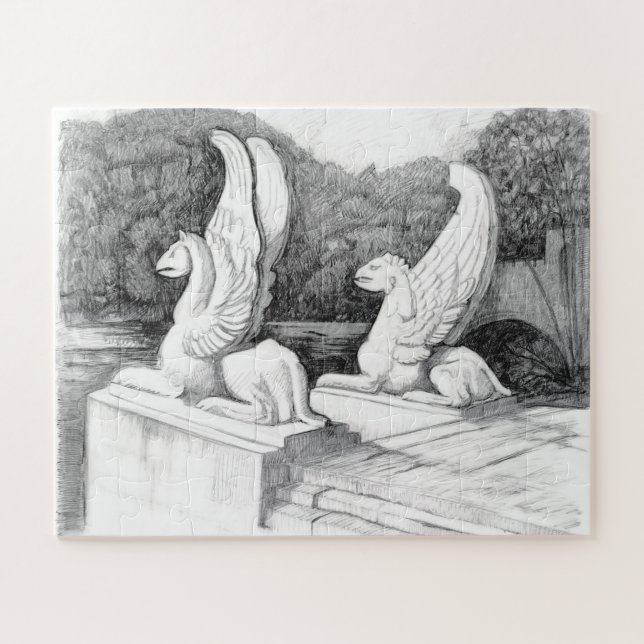 Puzzle Escultura de Griffins lápiz monocromo Art (Horizontal)