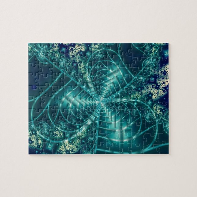 Puzzle Espacio | Arte fractal azul y blanco (Horizontal)