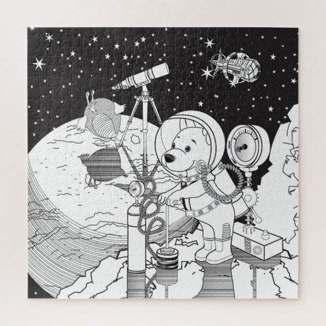 Puzzle Espacio de color con un cachorro astronauta (Vertical)