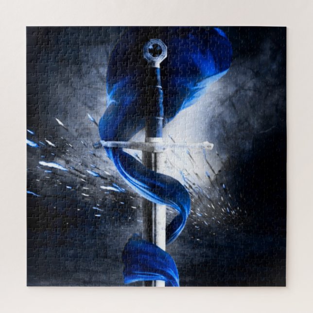 Puzzle Espada de batalla con faja azul (Vertical)
