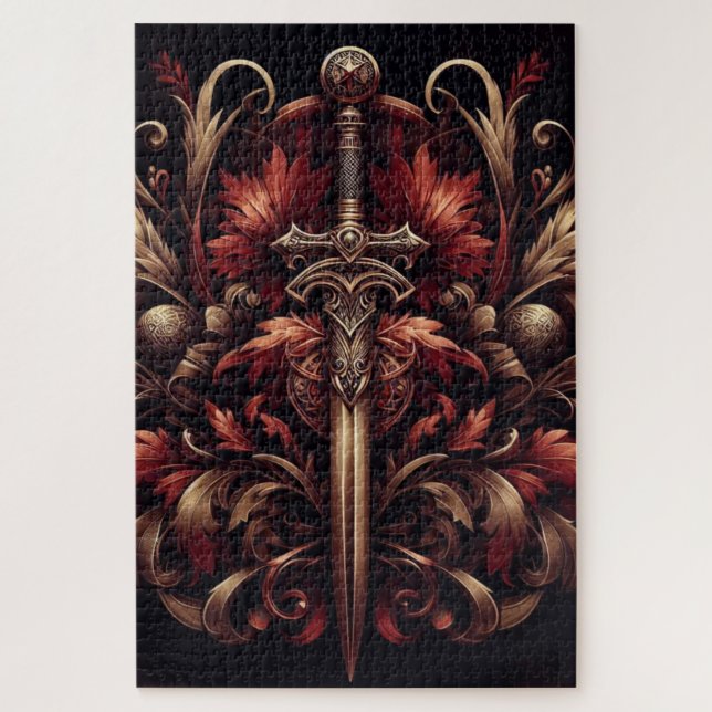 Puzzle Espada roja y bronce celta escocesa (Vertical)