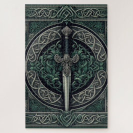 Puzzle Espada verde celta y plateada