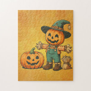 Puzzle Espantapájaros de Halloween/Caída y calabaza