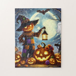 Puzzle Espantapájaros y calabazas de Halloween