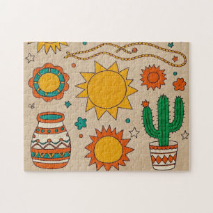 Puzzle Espectaculares Patrones bohemios, soles dibujados 