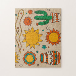 Puzzle Espectaculares Patrones bohemios, soles dibujados