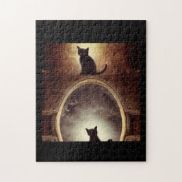 Puzzle Espejo de misterio del gato negro fantasía oscura