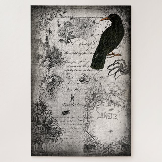 Puzzle Espeluznante araña de Halloween y raven efemera (Vertical)