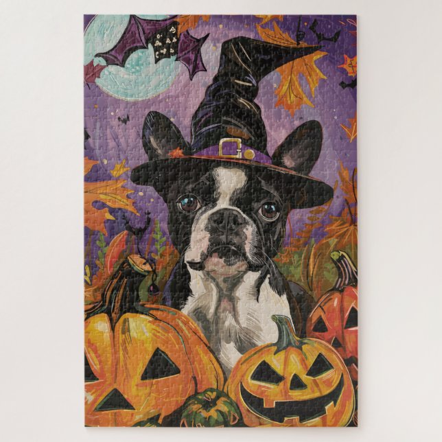 Puzzle Espeluznante Bruja De Halloween Y Calabaza De Bost (Vertical)