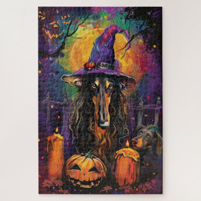 Puzzle Espeluznante Halloween afgano Bruja y calabaza (Vertical)