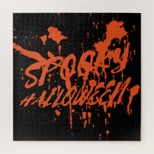 Puzzle Espeluznante Halloween Splash Retro Naranja Rojo H