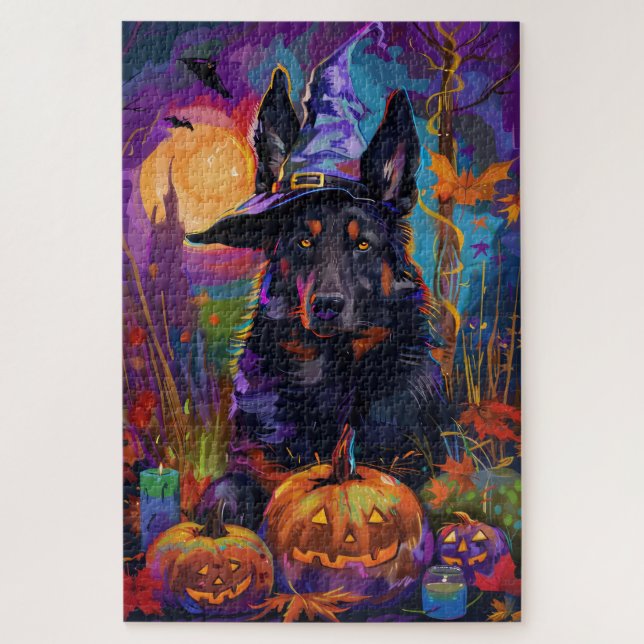 Puzzle Espeluznante pastor belga Halloween Calabaza de Br (Vertical)