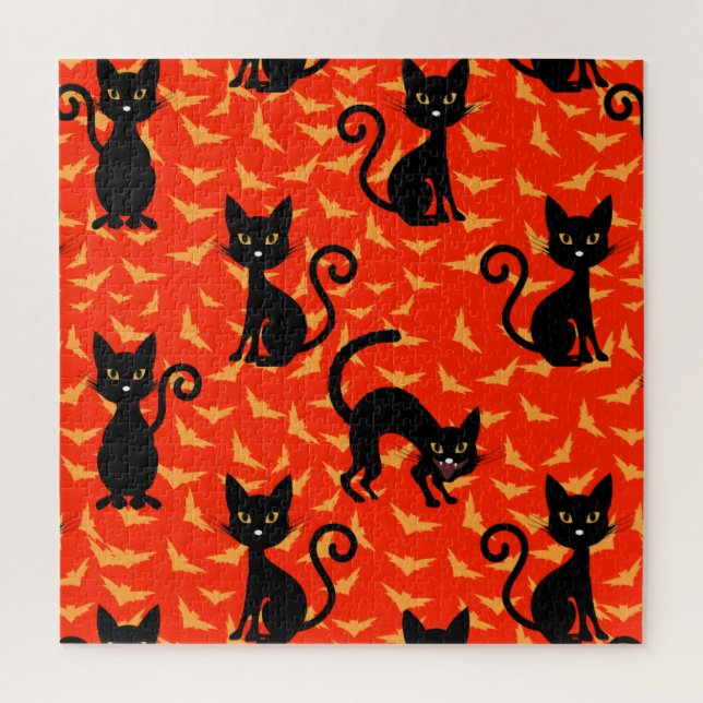 Puzzle Espeluznantes gatos negros Naranjas de Halloween (Vertical)