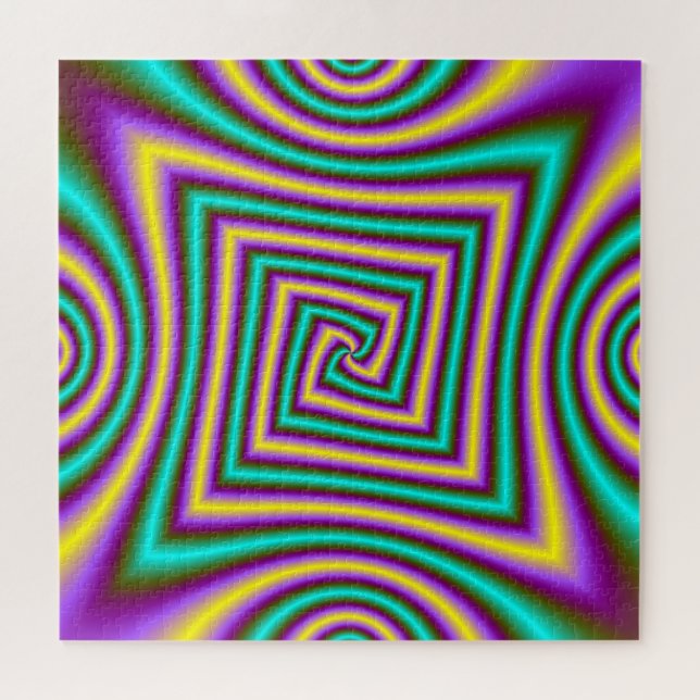 Puzzle Espiral angular en amarillo violeta y verde (Horizontal)