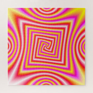Puzzle Espiral angular en rosa y blanco rojo amarillo