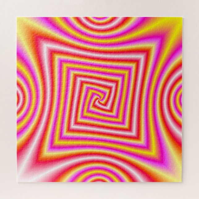 Puzzle Espiral angular en rosa y blanco rojo amarillo (Horizontal)