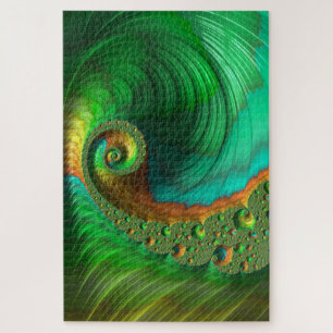 Puzzle Espiral Verde Ola Náutica Arte fractal holográfico