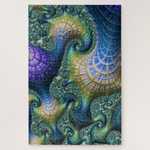 Puzzle Espirales arquitectónicas azul fractal holográfico